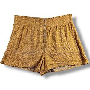 SO Kohls Shortie Button Front Gauze Shorts XL Gold Tile Yellow Floral JG22X904RP